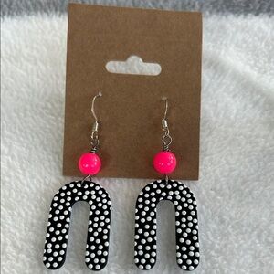 Polka Dot Arch Earrings with Pink Beads